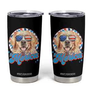 Funny Golden Retriever Merica Tumbler Cup 4th of July Dog Mom Dad Patriotic USA Retro 90s TS10 Black Print Your Wear