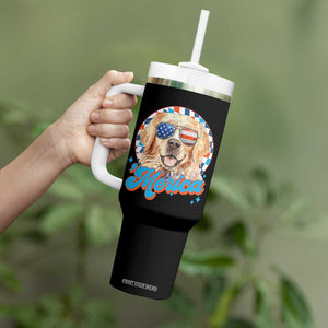 Funny Golden Retriever Merica Tumbler With Handle 4th of July Dog Mom Dad Patriotic USA Retro 90s TS10 Print Your Wear