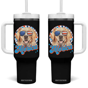 Funny Golden Retriever Merica Tumbler With Handle 4th of July Dog Mom Dad Patriotic USA Retro 90s TS10 One Size: 40 oz Black Print Your Wear