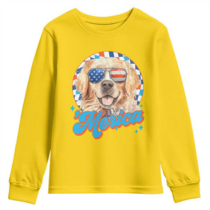 Funny Golden Retriever Merica Youth Sweatshirt 4th of July Dog Mom Dad Patriotic USA Retro 90s TS10 Daisy Print Your Wear