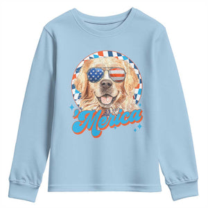 Funny Golden Retriever Merica Youth Sweatshirt 4th of July Dog Mom Dad Patriotic USA Retro 90s TS10 Light Blue Print Your Wear
