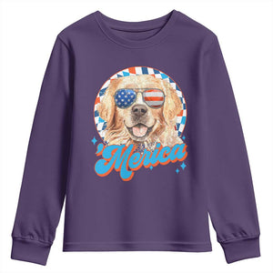 Funny Golden Retriever Merica Youth Sweatshirt 4th of July Dog Mom Dad Patriotic USA Retro 90s TS10 Purple Print Your Wear