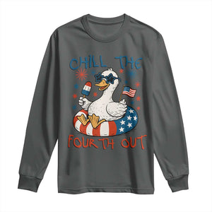 Funny Goose 4th of July Long Sleeve Shirt Chill the Fourth Out Patriotic Humor with Summer Vibes TS02 Dark Heather Print Your Wear