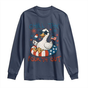 Funny Goose 4th of July Long Sleeve Shirt Chill the Fourth Out Patriotic Humor with Summer Vibes TS02 Navy Print Your Wear