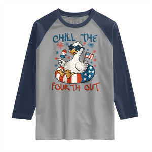 Funny Goose 4th of July Raglan Shirt Chill the Fourth Out Patriotic Humor with Summer Vibes TS02 Sport Gray Navy Print Your Wear