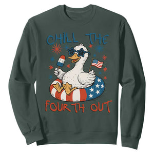 Funny Goose 4th of July Sweatshirt Chill the Fourth Out Patriotic Humor with Summer Vibes TS02 Dark Forest Green Print Your Wear