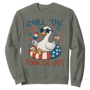 Funny Goose 4th of July Sweatshirt Chill the Fourth Out Patriotic Humor with Summer Vibes TS02 Military Green Print Your Wear