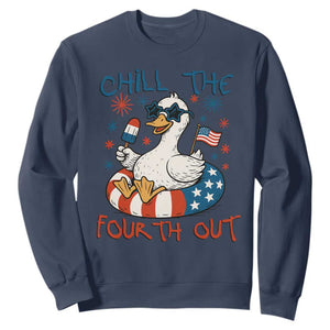 Funny Goose 4th of July Sweatshirt Chill the Fourth Out Patriotic Humor with Summer Vibes TS02 Navy Print Your Wear