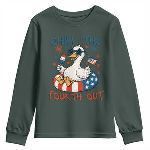 Funny Goose 4th of July Youth Sweatshirt Chill the Fourth Out Patriotic Humor with Summer Vibes TS02 Dark Forest Green Print Your Wear