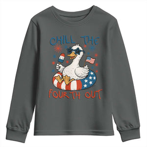 Funny Goose 4th of July Youth Sweatshirt Chill the Fourth Out Patriotic Humor with Summer Vibes TS02 Dark Heather Print Your Wear
