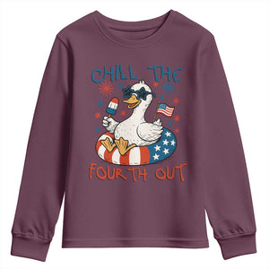 Funny Goose 4th of July Youth Sweatshirt Chill the Fourth Out Patriotic Humor with Summer Vibes TS02 Maroon Print Your Wear