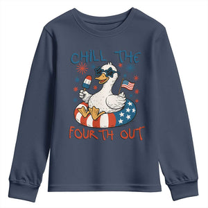 Funny Goose 4th of July Youth Sweatshirt Chill the Fourth Out Patriotic Humor with Summer Vibes TS02 Navy Print Your Wear