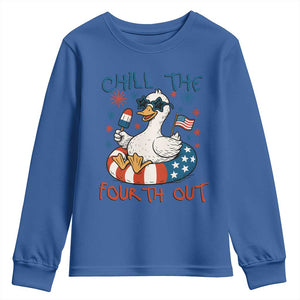 Funny Goose 4th of July Youth Sweatshirt Chill the Fourth Out Patriotic Humor with Summer Vibes TS02 Royal Blue Print Your Wear