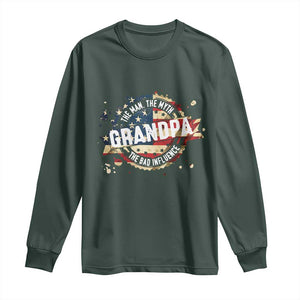 Funny Grandpa The Man The Myth The Bad Influence Long Sleeve Shirt Fathers Day TS11 Dark Forest Green Print Your Wear