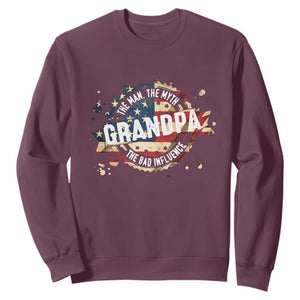 Funny Grandpa The Man The Myth The Bad Influence Sweatshirt Fathers Day TS11 Maroon Print Your Wear