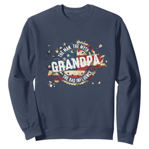 Funny Grandpa The Man The Myth The Bad Influence Sweatshirt Fathers Day TS11 Navy Print Your Wear