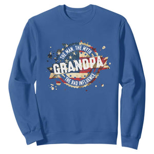 Funny Grandpa The Man The Myth The Bad Influence Sweatshirt Fathers Day TS11 Royal Blue Print Your Wear