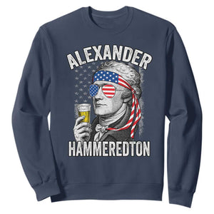 Funny Hamilton Drinking Sweatshirt Alexander Hammeredton 4th of July Beer Merica Flag TS10 Navy Print Your Wear