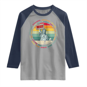 Funny Hands Off Raglan Shirt Resist Vintage Statue Of Liberty TS11 Sport Gray Navy Print Your Wear