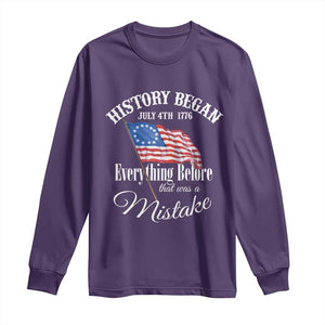 Funny History Began July 4th 1776 Everthing Before That Was A Mistake Long Sleeve Shirt 4th Of July TS11 Purple Print Your Wear