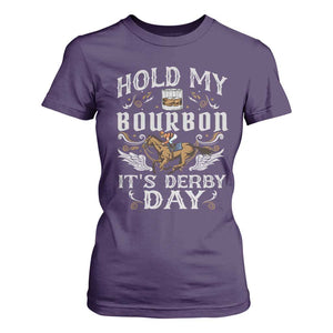 Funny Hold My Bourbon It's Derby Day T Shirt For Women Horse Racing TS11 Purple Print Your Wear