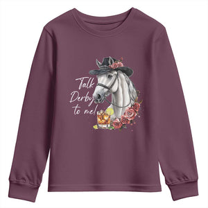 Funny Horse Lover Talk Derby To Me Youth Sweatshirt TS11 Maroon Print Your Wear