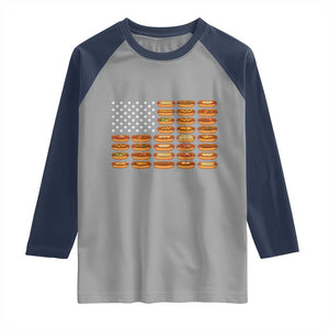 Funny Hot Dog American Flag Raglan Shirt Patriotic USA 4th of July Summer BBQ Party TS02 Sport Gray Navy Print Your Wear