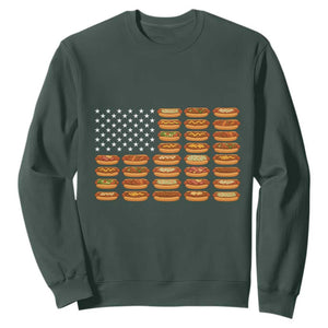 Funny Hot Dog American Flag Sweatshirt Patriotic USA 4th of July Summer BBQ Party TS02 Dark Forest Green Print Your Wear