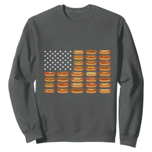 Funny Hot Dog American Flag Sweatshirt Patriotic USA 4th of July Summer BBQ Party TS02 Dark Heather Print Your Wear