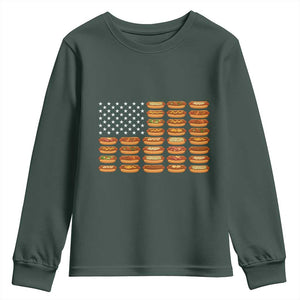 Funny Hot Dog American Flag Youth Sweatshirt Patriotic USA 4th of July Summer BBQ Party TS02 Dark Forest Green Print Your Wear