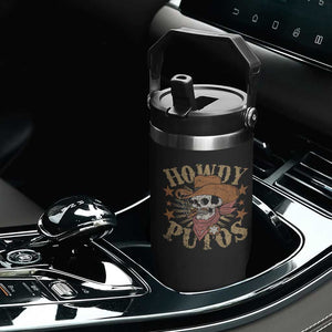 Funny Howdy Putos Flip Straw Tumbler Western Country Smoking Skull Cowboy TS11 Print Your Wear