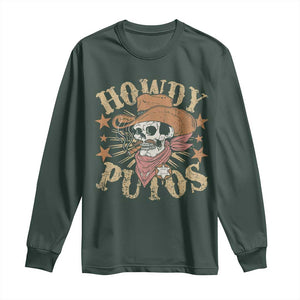 Funny Howdy Putos Long Sleeve Shirt Western Country Smoking Skull Cowboy TS11 Dark Forest Green Print Your Wear