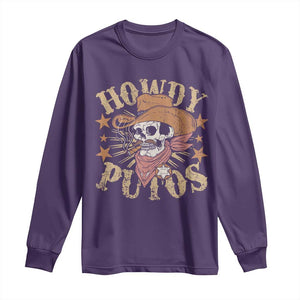 Funny Howdy Putos Long Sleeve Shirt Western Country Smoking Skull Cowboy TS11 Purple Print Your Wear