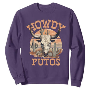 Funny Howdy Putos Sweatshirt Bull Skull Country Cowboy Western TS11 Purple Print Your Wear