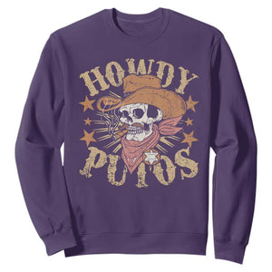 Funny Howdy Putos Sweatshirt Western Country Smoking Skull Cowboy TS11 Purple Print Your Wear