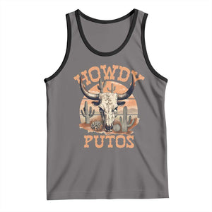 Funny Howdy Putos Tank Top Bull Skull Country Cowboy Western TS11 Deep Heather Black Print Your Wear
