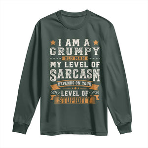 Funny I Am A Grumpy Old Man My Level Of Sarcasm Depends On Your Level Of Stupidity Long Sleeve Shirt Vintage Star TS11 Dark Forest Green Print Your Wear
