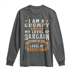 Funny I Am A Grumpy Old Man My Level Of Sarcasm Depends On Your Level Of Stupidity Long Sleeve Shirt Vintage Star TS11 Dark Heather Print Your Wear