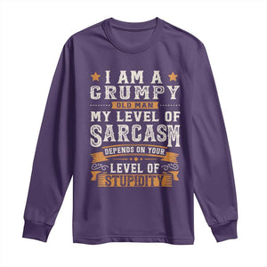 Funny I Am A Grumpy Old Man My Level Of Sarcasm Depends On Your Level Of Stupidity Long Sleeve Shirt Vintage Star TS11 Purple Print Your Wear