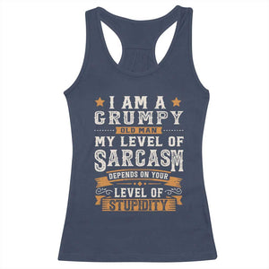Funny I Am A Grumpy Old Man My Level Of Sarcasm Depends On Your Level Of Stupidity Racerback Tank Top Vintage Star TS11 Navy Print Your Wear