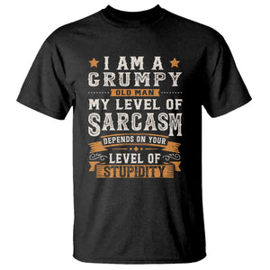 Funny Grumpy Old Man T Shirt - My Level Of Sarcasm Depends On Your Level Of Stupidity Vintage Star Tee TS11 Black Print Your Wear