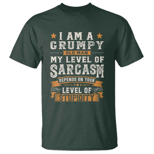 Funny Grumpy Old Man T Shirt - My Level Of Sarcasm Depends On Your Level Of Stupidity Vintage Star Tee TS11 Dark Forest Green Print Your Wear