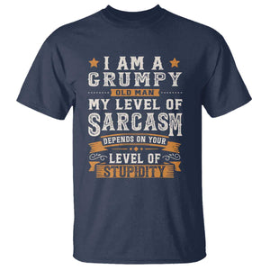 Funny I Am A Grumpy Old Man My Level Of Sarcasm Depends On Your Level Of Stupidity T Shirt Vintage Star TS11 Navy Print Your Wear
