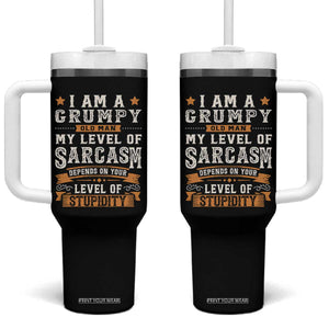 Funny I Am A Grumpy Old Man My Level Of Sarcasm Depends On Your Level Of Stupidity Tumbler With Handle Vintage Star TS11 One Size: 40 oz Black Print Your Wear