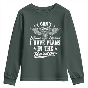 Funny I Cant I Have Plans In The Garage Youth Sweatshirt Car Mechanics Fathers Day TS11 Dark Forest Green Print Your Wear