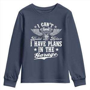 Funny I Cant I Have Plans In The Garage Youth Sweatshirt Car Mechanics Fathers Day TS11 Navy Print Your Wear
