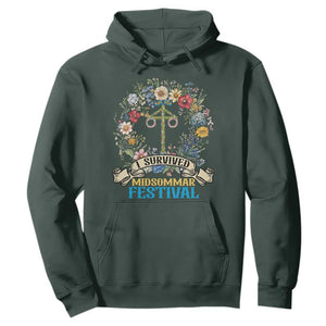 Funny I Survived Midsommar Festival Hoodie Sweden Summer Festival Maypole TS11 Dark Forest Green Print Your Wear