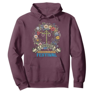 Funny I Survived Midsommar Festival Hoodie Sweden Summer Festival Maypole TS11 Maroon Print Your Wear