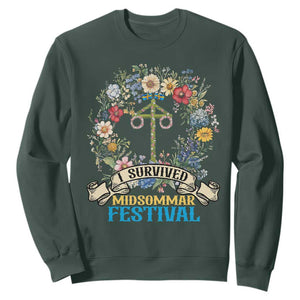 Funny I Survived Midsommar Festival Sweatshirt Sweden Summer Festival Maypole TS11 Dark Forest Green Print Your Wear