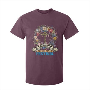 Funny I Survived Midsommar Festival T Shirt For Kid Sweden Summer Festival Maypole TS11 Maroon Print Your Wear